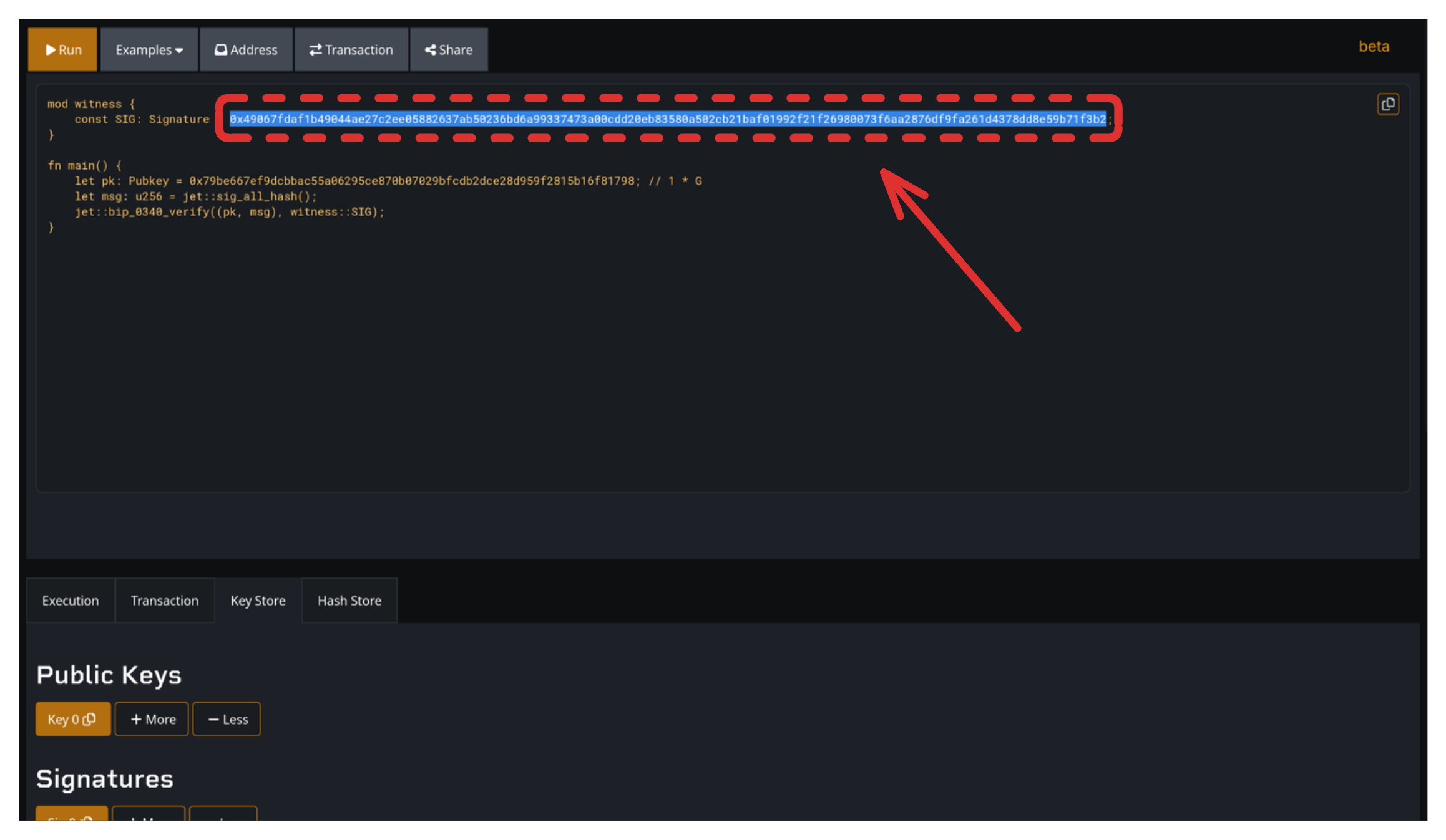 Screenshot of the SimplicityHL web IDE